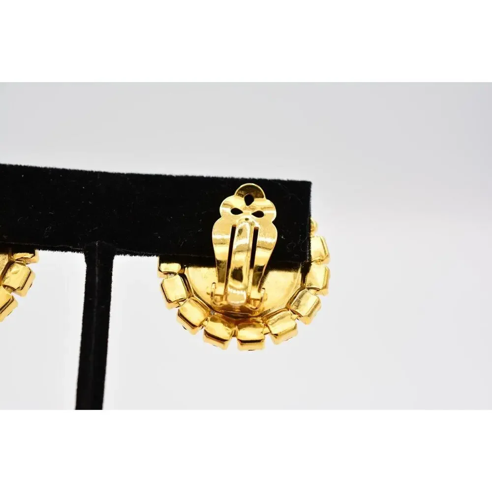 Vintage Clip On Earrings Rhinestone Crystal Pearl Gold Chunky Shiny 1980s BinAA